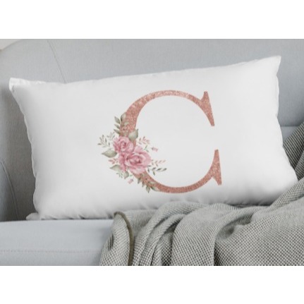 Fronha Personalizada Capa de Travesseiro Alfabeto de A a Z Rose Glliter 70x50 em Micropercal