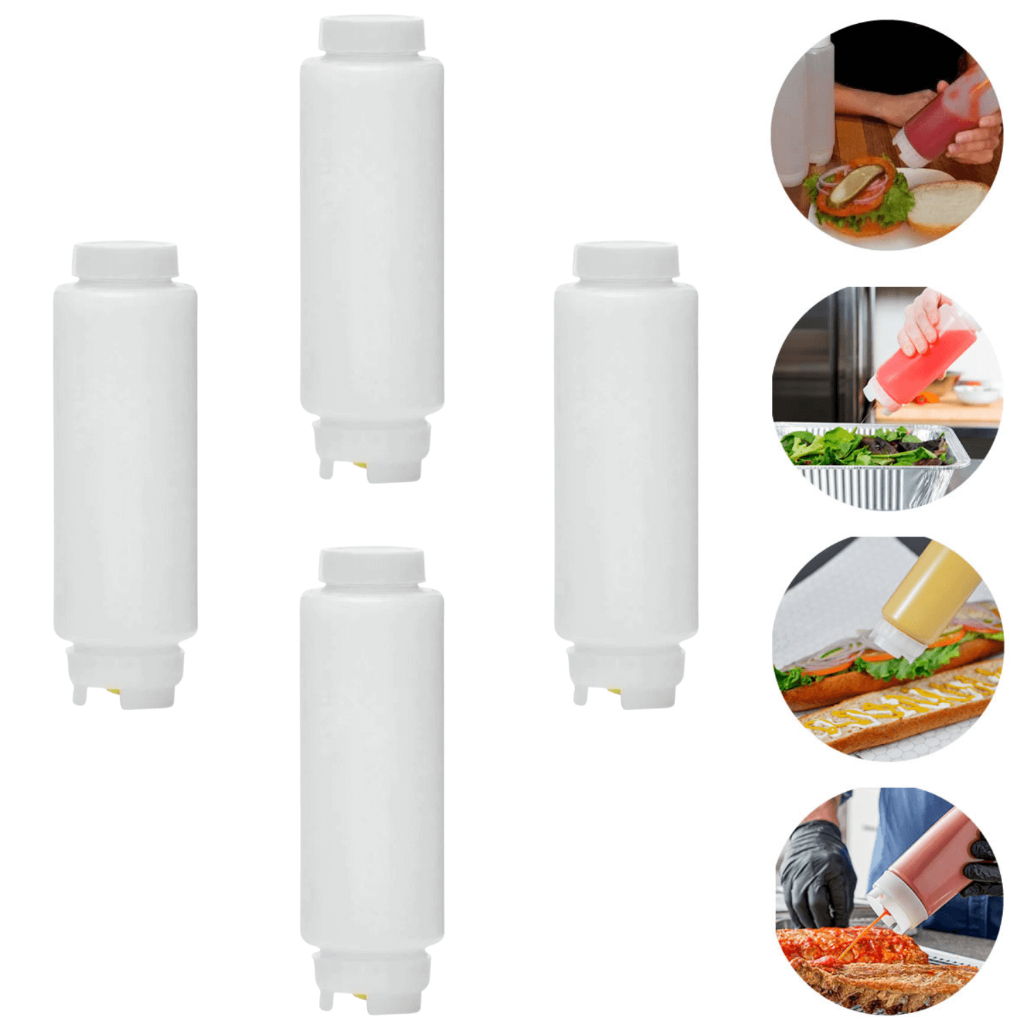Kit 4 Bisnagas para molho Invertida Molho Calda Foodtruck - 590ml 20Oz FIFO Não Vaza