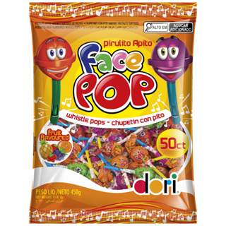 Pirulito Facepop Apito C/50 Unidades 450g Dori em Oferta na Shopee