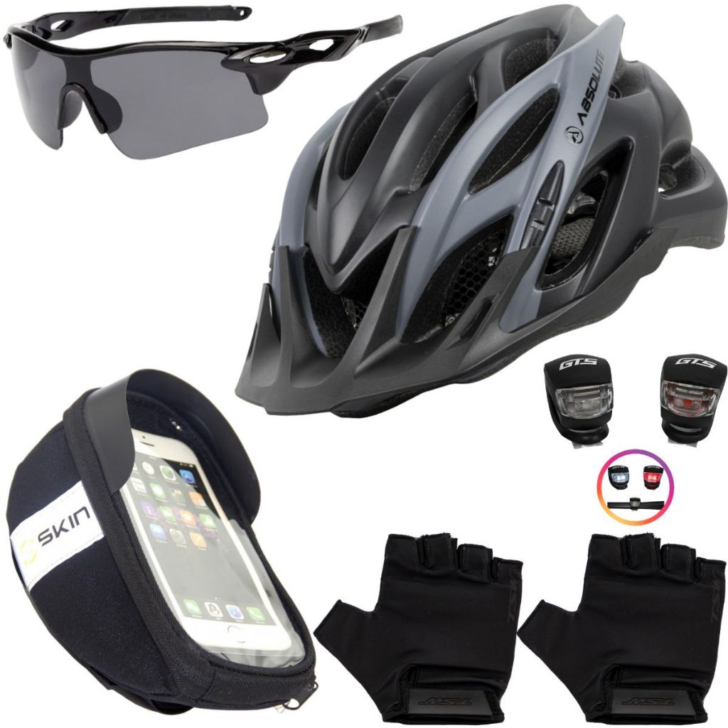 Capacete Bike Mtb Ciclismo + Porta Celular + Pisca + Óculos + Luvas