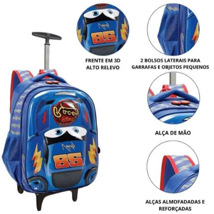 Detalhes do Mochila Infantil Carrinho Alto Relevo 3D Escolar Reforçada