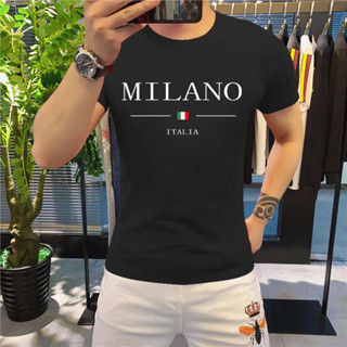 Camiseta Masculina Milano Casual Camisa algodão Homem Elegante Tendencia em Oferta na Shopee