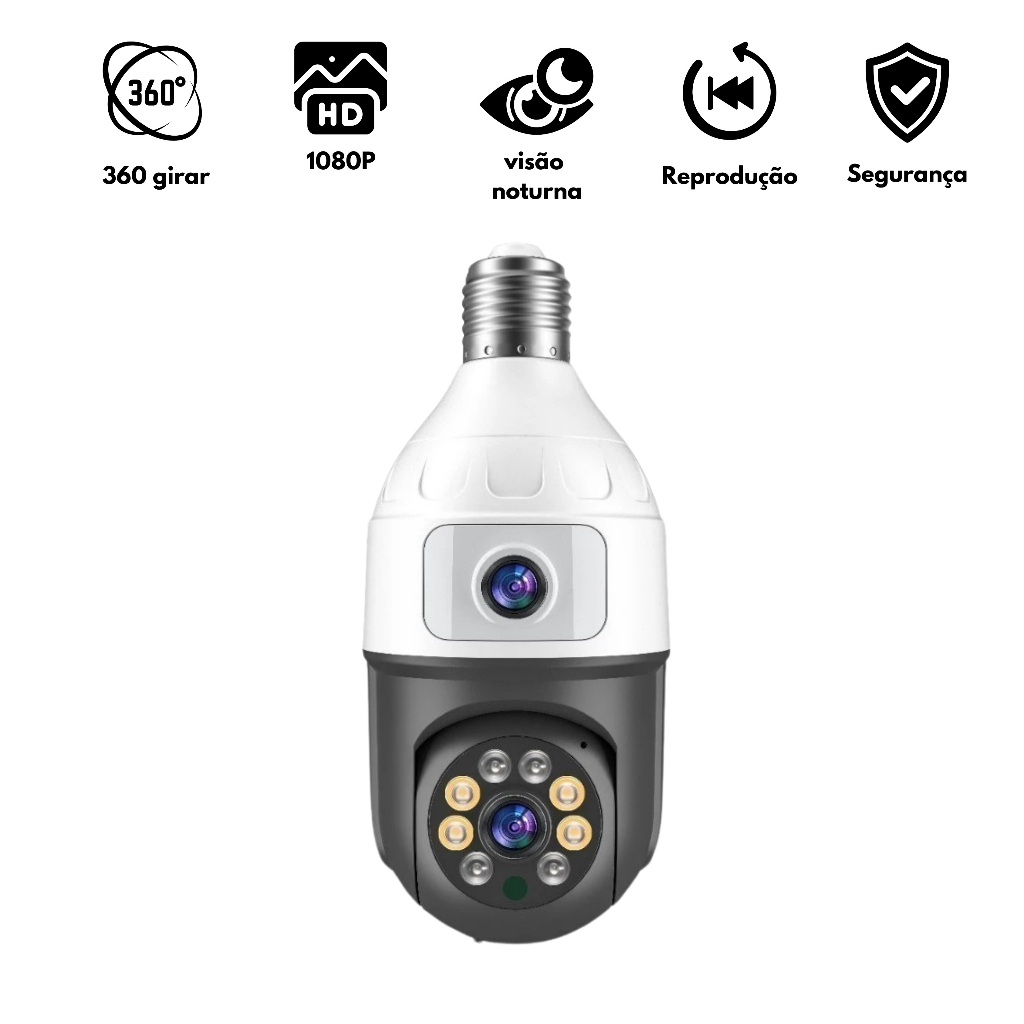 Câmera De Segurança Ip Wifi Full HD 2 Lentes Visão Noturna Microfone Durawell
