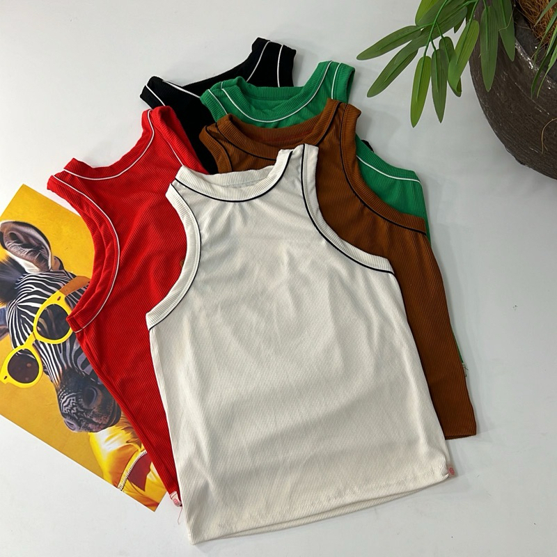 Blusinha Feminina Regata Básica bicolor Virgínia canelado Ribana verão regatinha moda feminina