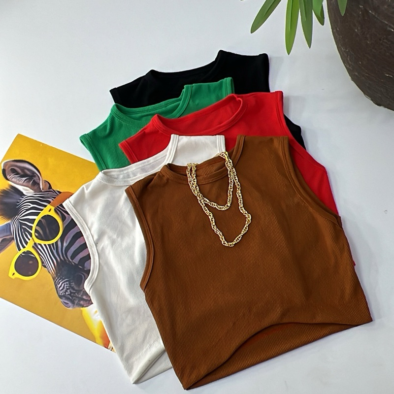 Cropped Regata Feminina MONIQUE Canelado Gola Redonda detalhe gringa