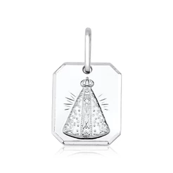 Pingente Prata 925 Placa Nossa Senhora Aparecida Média