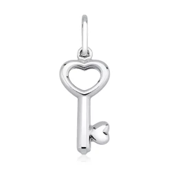 Pingente Feminino de Prata 925 Chave com coração