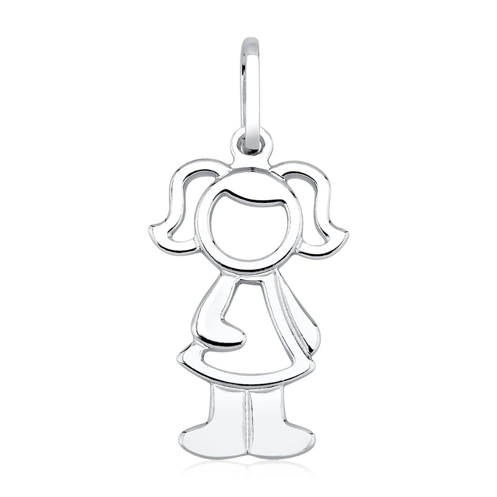 Pingente menina - 13mm x 28mm - Prata 925 - Fashion Accessories