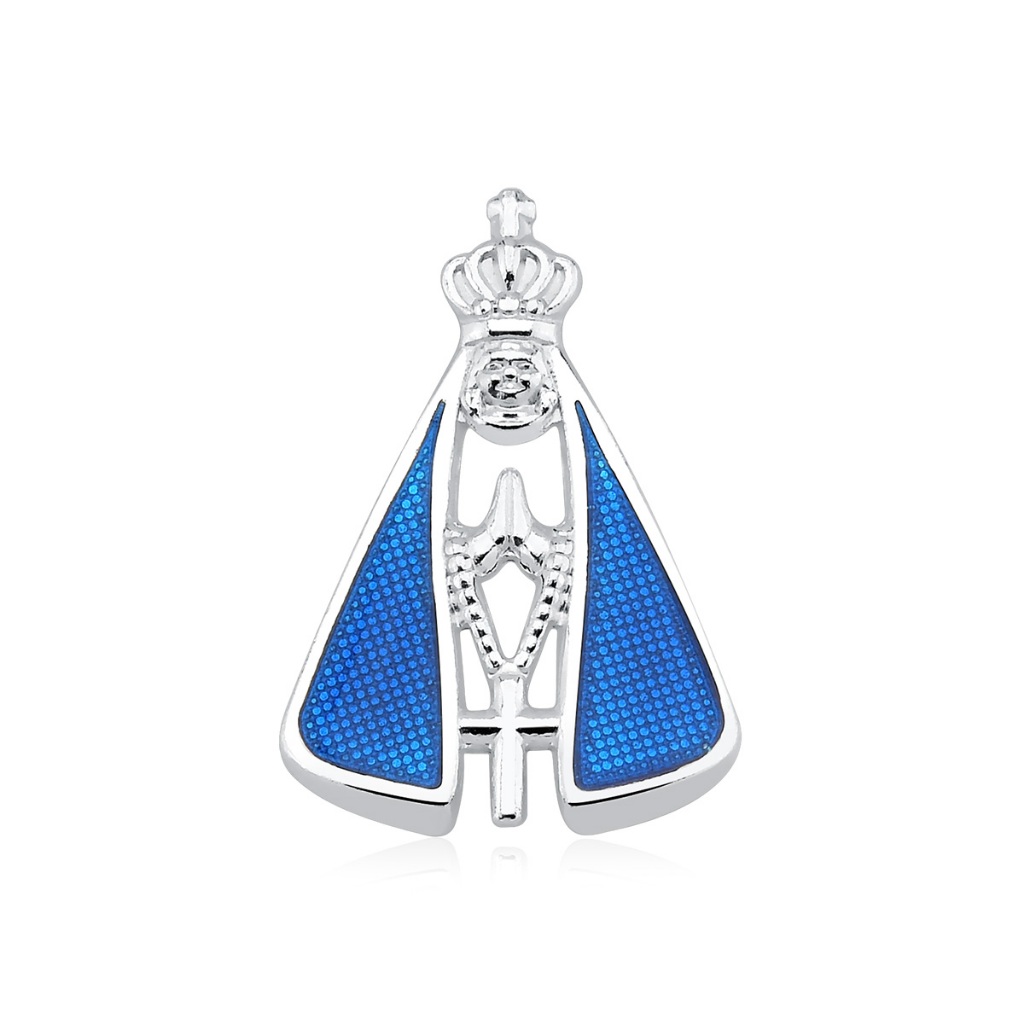 Pingente em prata 925 Nossa Senhora Aparecida manto azul 14mm x 20mm médio