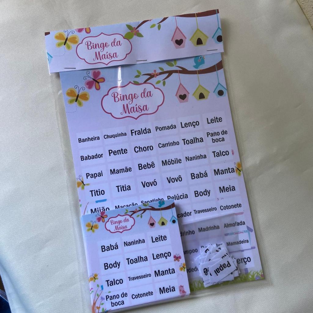 1 Bingo Personalizado no tema Jardim Encantado para Chá de Bebê – Cartelas Personalizadas - lembrancinha chá de bebê