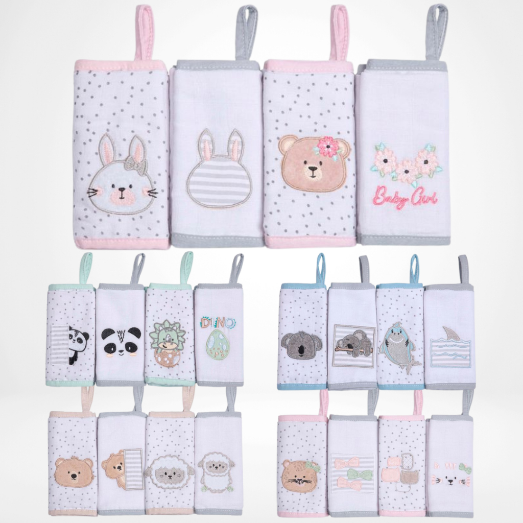 Paninho de Boca Bordado com Prendedor Pano Tecido Soft 100% algodão - Papi Friends