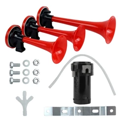 Buzina a Ar 3 Cornetas Verdureiro 12V Kit Com Compressor Caminhão Carro Moto Barco Ar Comprimido