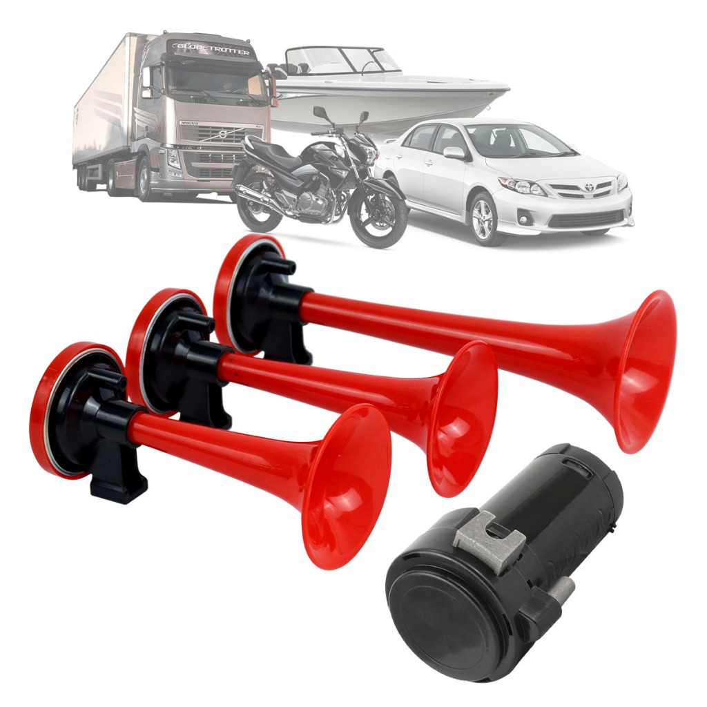 Buzina Verdureiro 3 Cornetas Com Compressor 12V Caminhão de Alta Potência Forte Elétrica - Spare Parts and Accessories for Vehicles