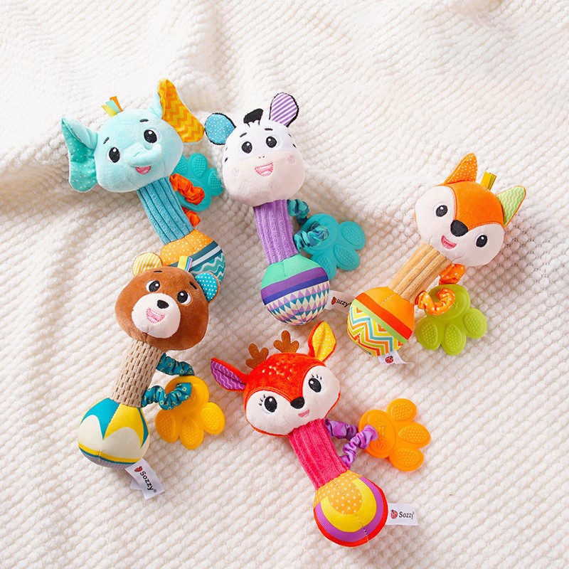 Sozzy-baby Plush Rattle 0-1 anos de idade Montessori Toys-Fun, MOdedor, Calmante pelucia p...