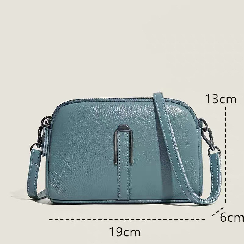 (1118)Bolsa feminina de couro legitimo, com zíper duplo, bolsa prática com alça de pulso, ...