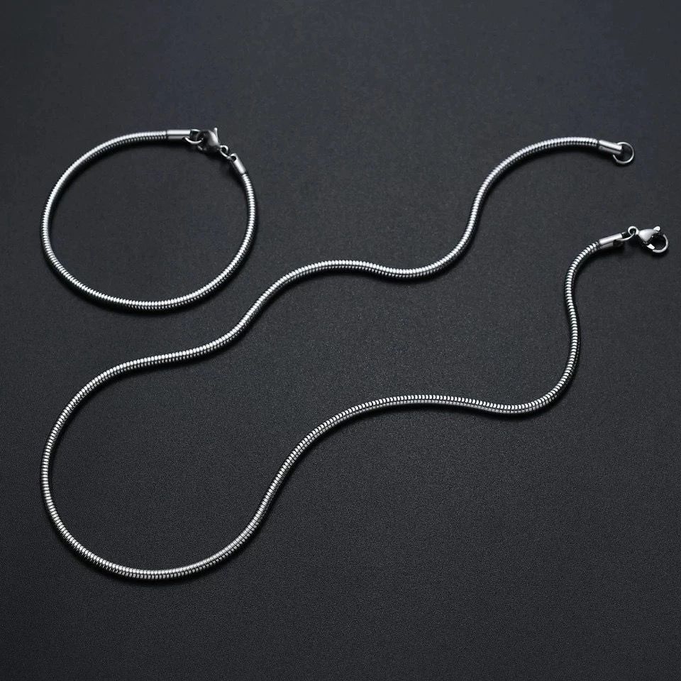 Kit cordão colar corrente 1mm em aço inoxidável 60cm + Pulseira em aço inox (Não enferruja nem escurece) Rabo de Rato