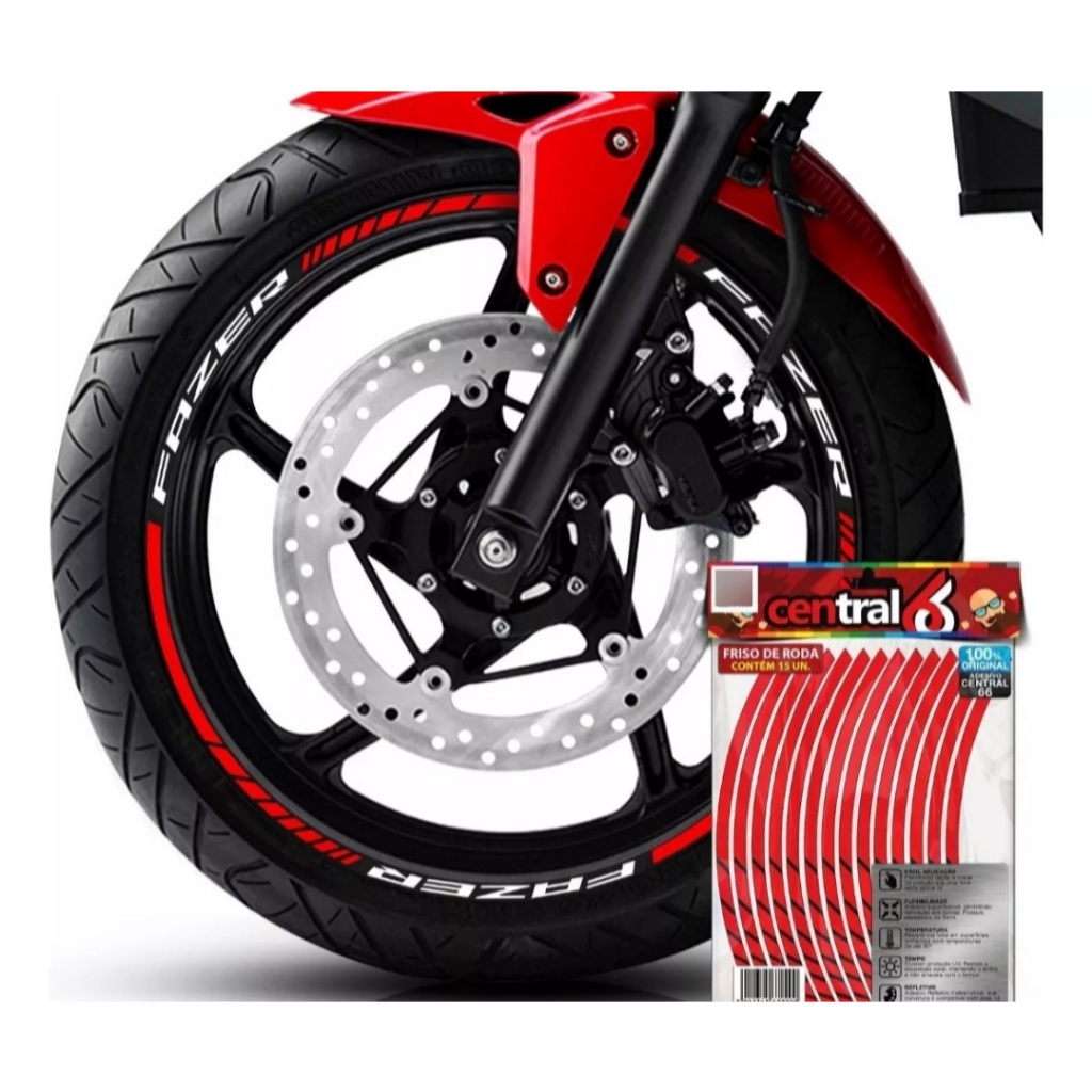 Friso Refletivo Roda Aro 13 ao 22 Yamaha Fazer Fz15 Vermelho Refletivo
