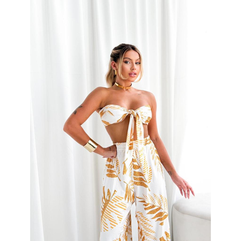 CONJUNTO ESTELA / COSTELA DE ADÃO - conjunto feminino cropped + calça pantalona