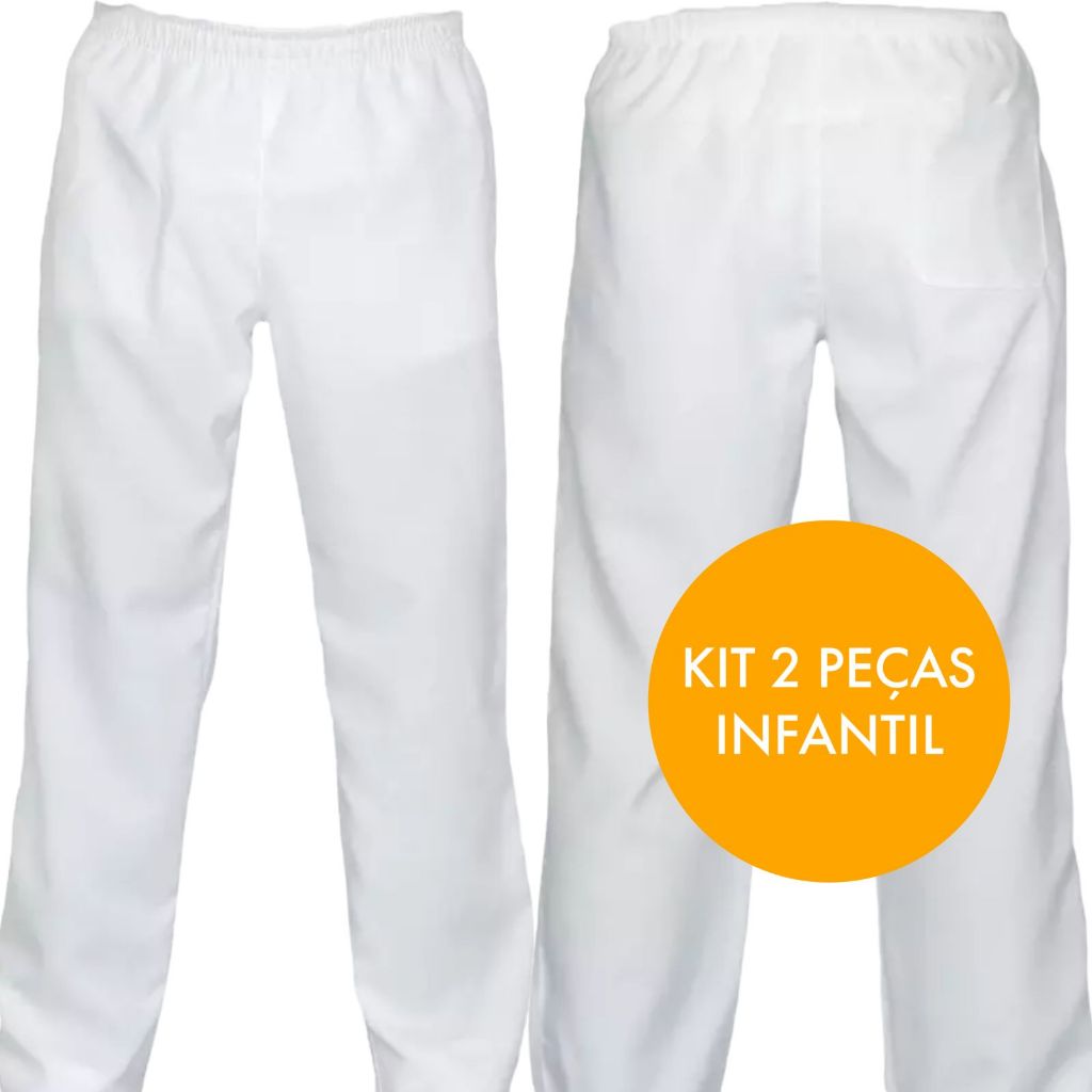 KIT 2 Calca Tactel BRANCA Infantil Juvenil Com Bolso Traseiro