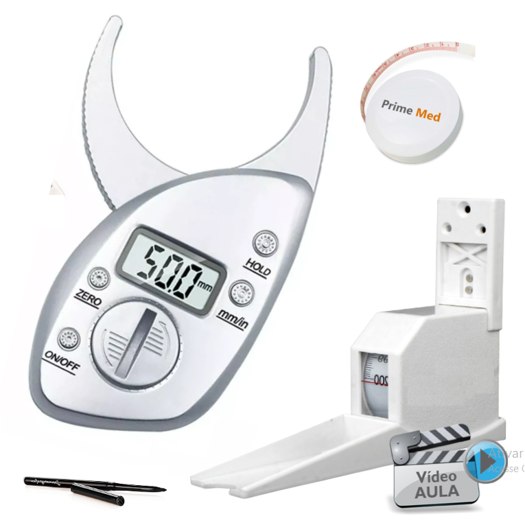 Adipômetro Digital Clinico + Trena corporal + Lápis de marcação + Estadiômetro - Kit Avaliação