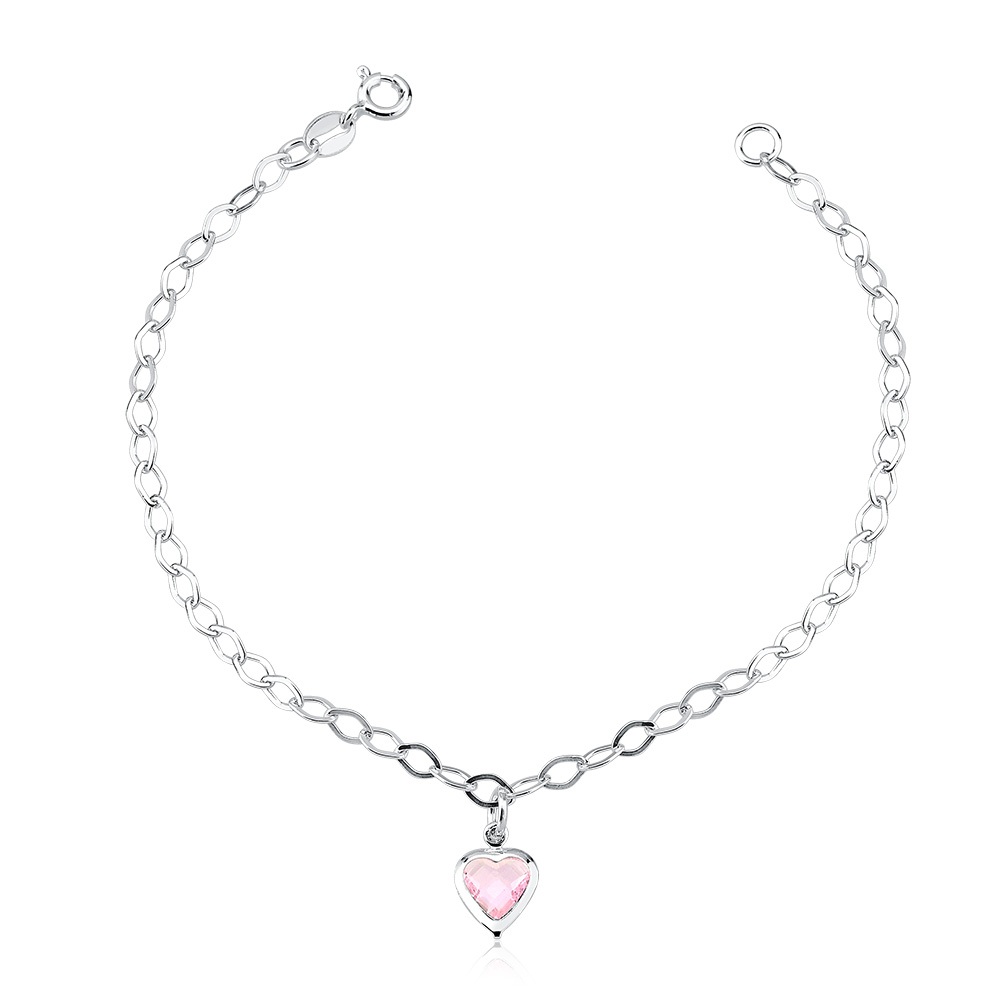 Pulseira feminina coração pendente rosa | Prata 925 em Oferta na Shopee