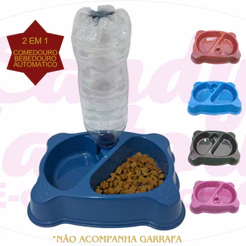 Comedouro Bebedouro Duplo Automático com Suporte Para Garrafa Para Cachorro ou Gatos 500 ml 1200 ml