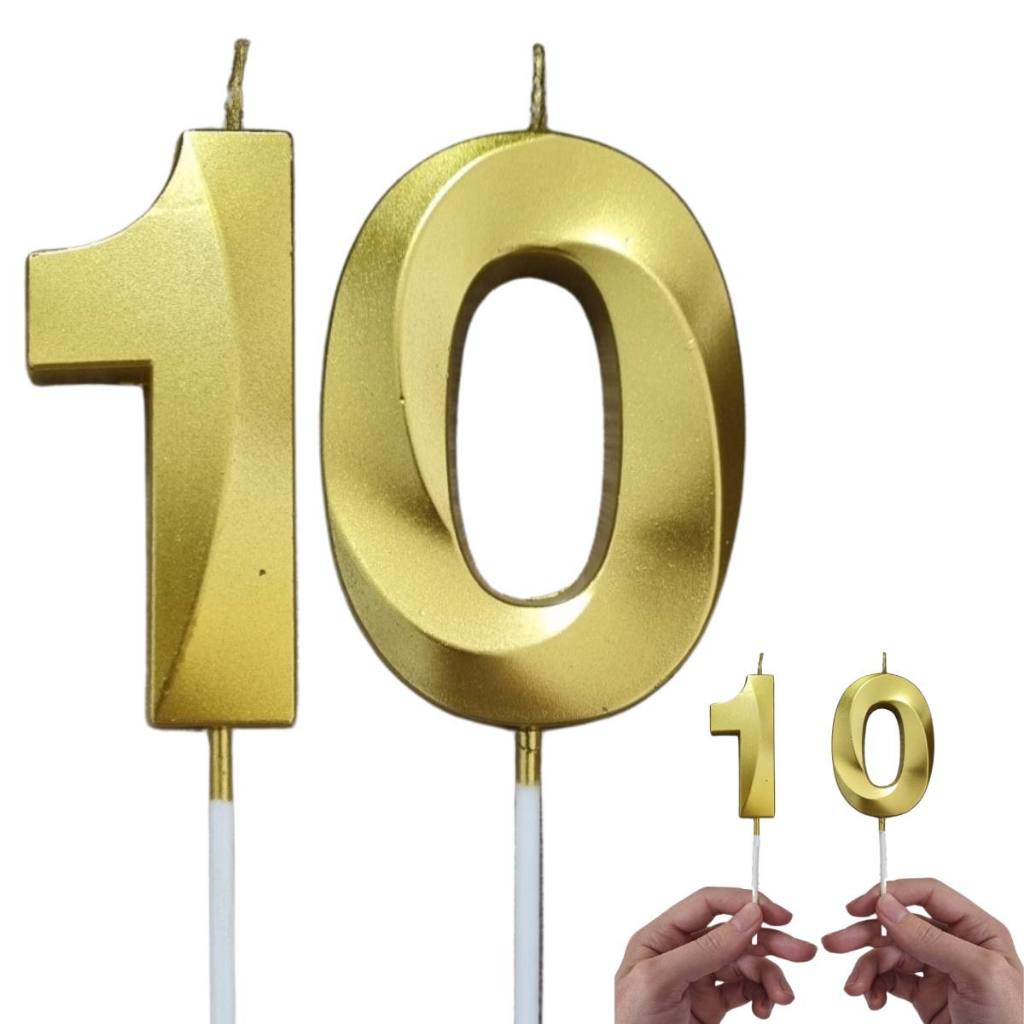 2 Velas De Aniversário Grande Dourada Idades Diversas em Oferta na Shopee
