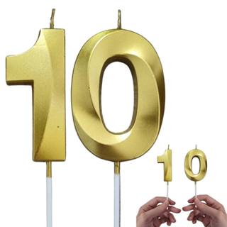 2 Velas De Aniversário Grande Dourada Idades Diversas em Oferta na Shopee