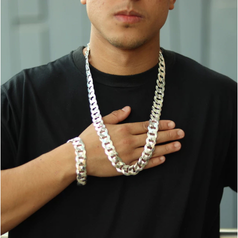 CONJUNTO DE PRATA KIT CORRENTE DE PRATA + PULSEIRA DE PRATA GRUMET GROSSA 10MM PRATA MISTA NACIONAL GRAVADO 925 em Oferta na Shopee