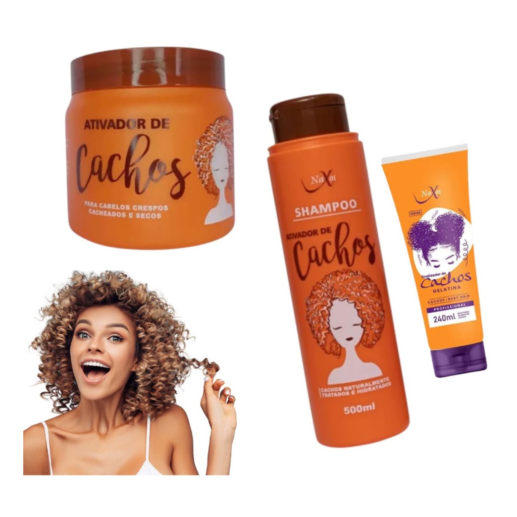 Kit Gelatina Finalizadora De Cachos 240ml + Shampoo Ativador De Cschos 500ml + Ativador De Cachos 500g