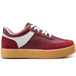 Tênis Feminino Lumiss Camurça Flatform Confortável Casual Vermelho Marsala