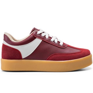 Tênis Feminino Lumiss Camurça Flatform Confortável Casual Vermelho Marsala