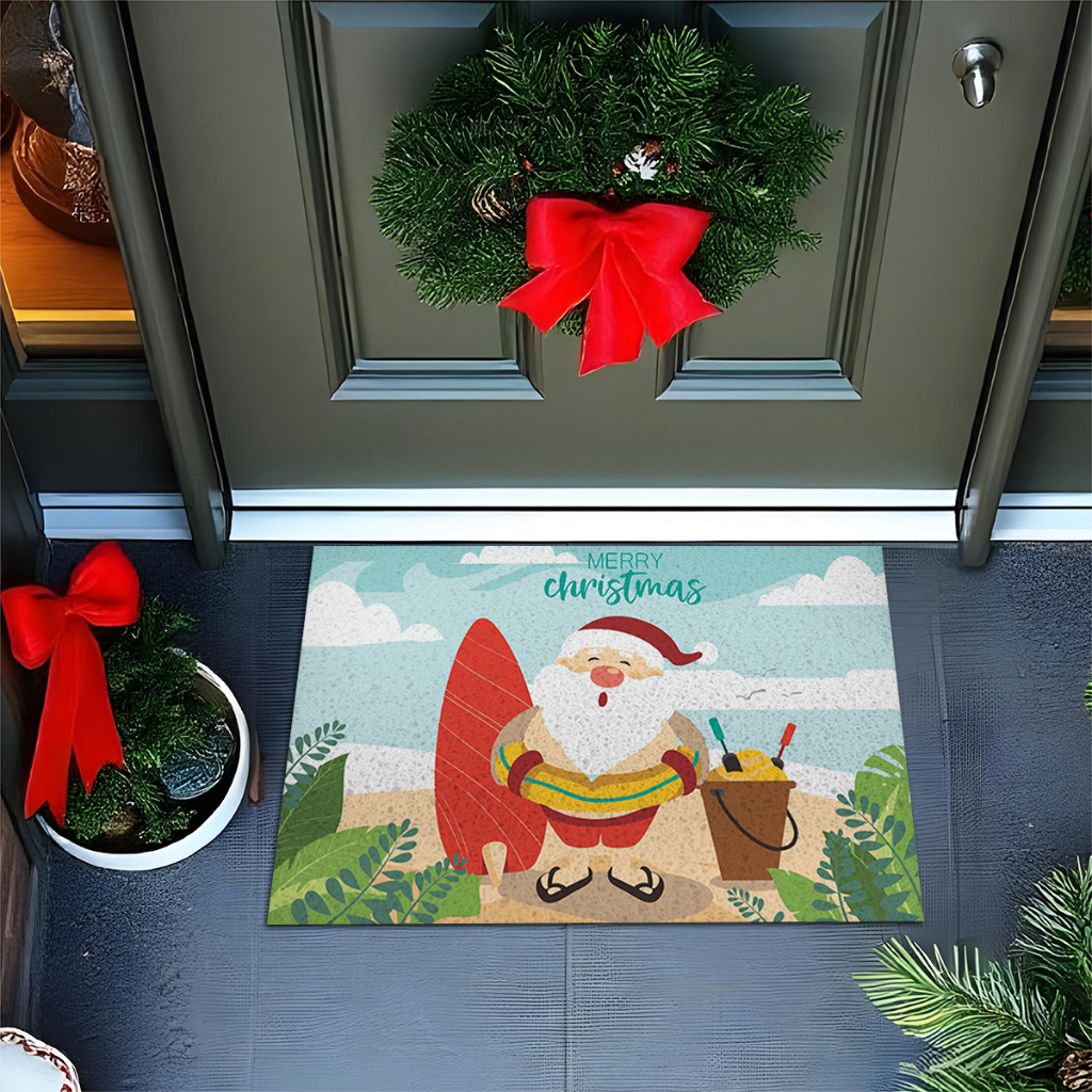 Tapete De Porta Capacho Divertido Merry Christmas Papai Noel Bóia Ca973