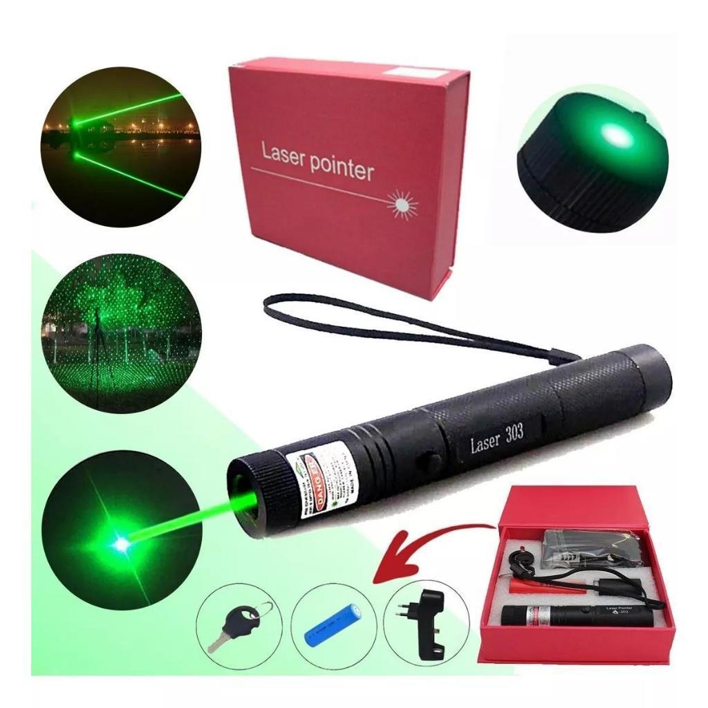 Caneta Laser Laser Pointer Verde com Bateria Recarregável com Chave de Segurança Laser 303