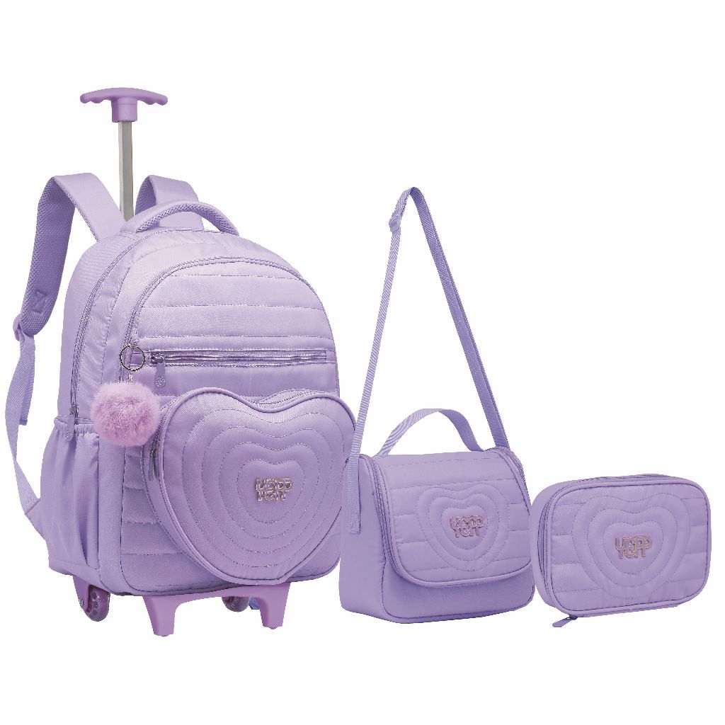 Kit Mochila Feminina De Rodinha Coração Juvenil Escolar Com Chaveiro em Oferta na Shopee