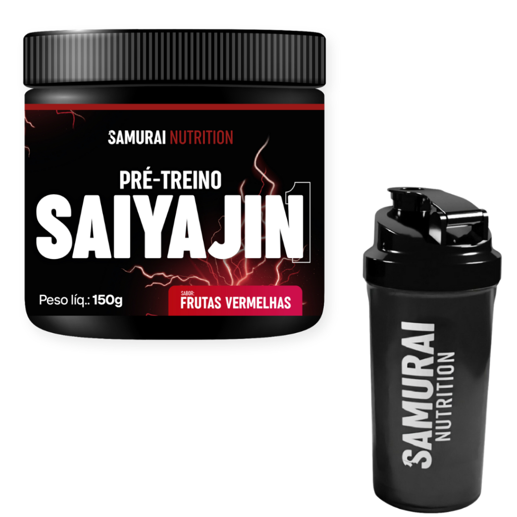 Kit 1x Pré Treino Saiyajin Frutas Vermelhas 150g + 1 Coqueteleira 600ml Samurai Nutrition em Oferta na Shopee
