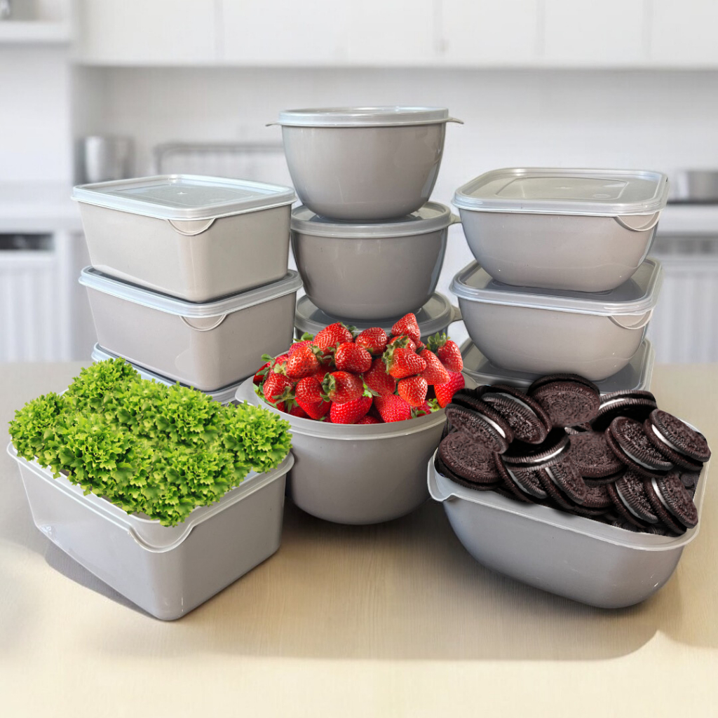 Kit 12 Potes Com Tampa Quadrado Retangular Bowl 1 Litro Marmita Vasilha Tapoer Areia (4,4,4) em Oferta na Shopee