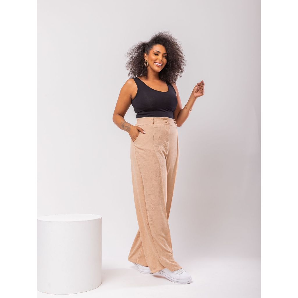 Calça Pantalona Plus Size Wide Leg Duna Moda Tendência G1 G2 G3 em Oferta na Shopee