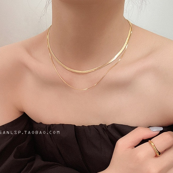 Colar curto da moda com design de camada dupla banho a OURO 18k a prata 925 em Oferta na Shopee