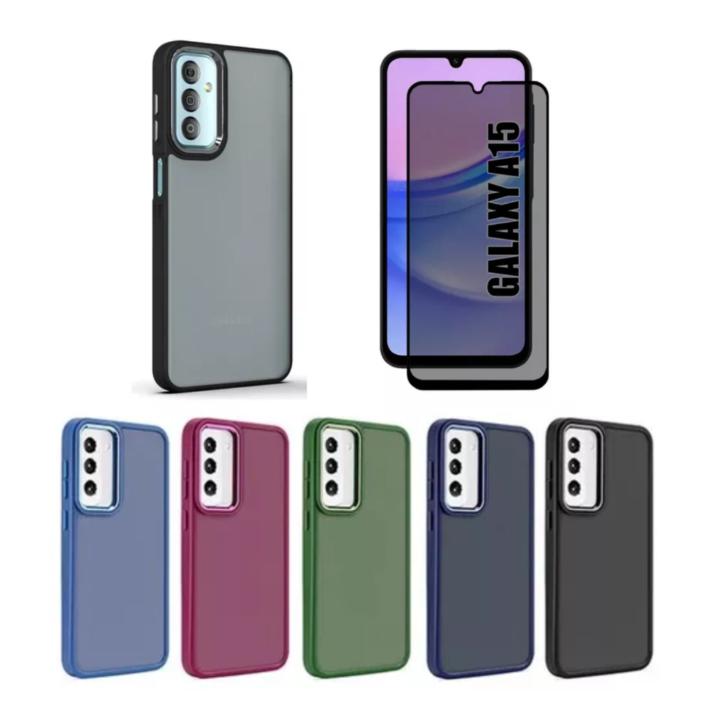 Película Privacidade Samsung A15/A14/A06/A05/A05S/A34/A54/A35/A55/A16 + Capa Space Acrilica Colorida com detalhe metal