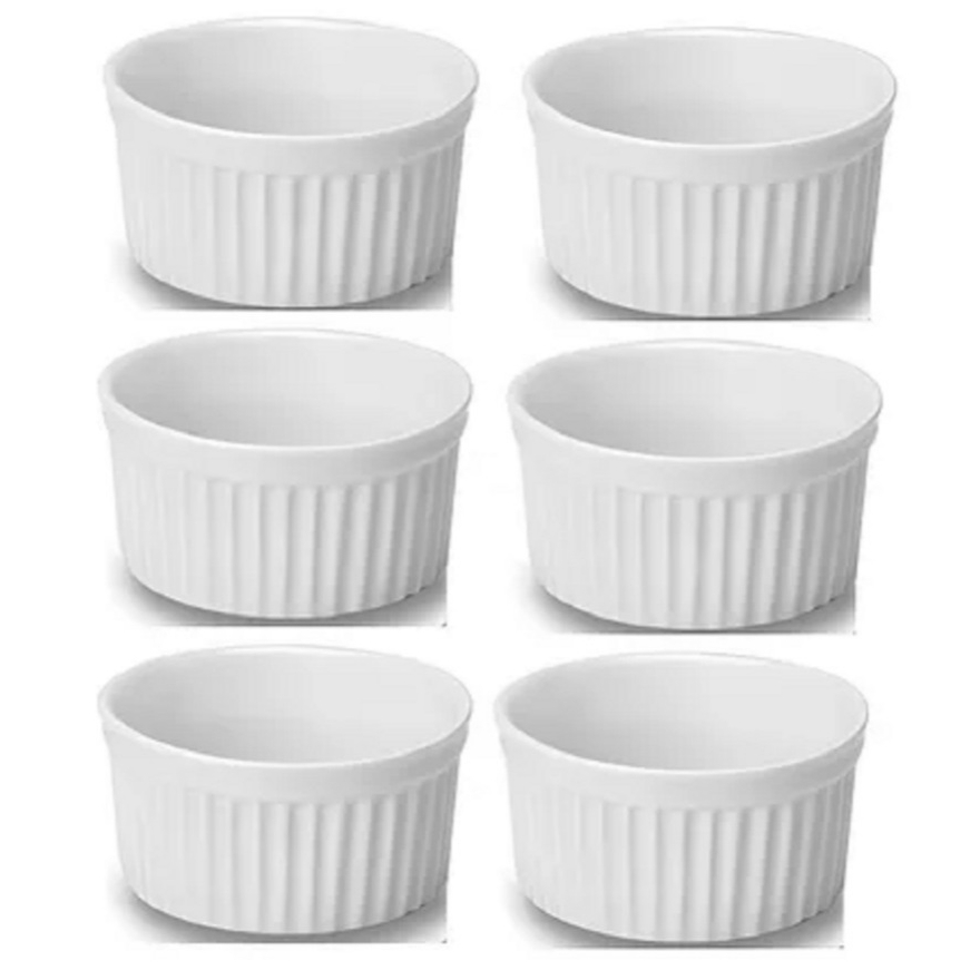 Kit 6 Ramequins 320ml Porcelana Branca Canelada Segunda Linha Mesa Buffet Restaurante Lanchonete em Oferta na Shopee