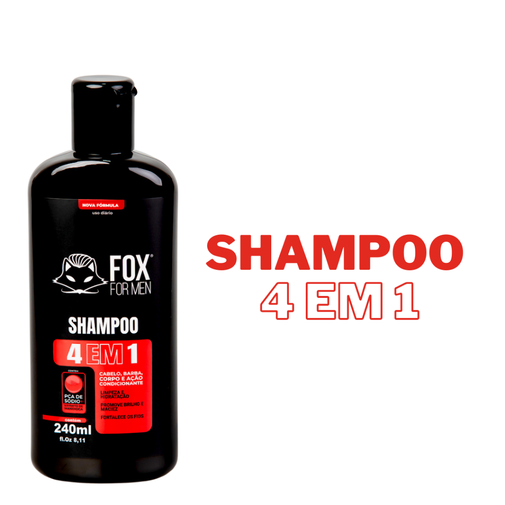 Shampoo 4 em 1 para cabelo, barba e corpo: Fox For Men em Oferta na Shopee