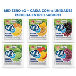 Refresco Suco Em Pó MID Zero 8g - Caixa Com 15 Unidades - Escolha Entre 6 Sabores