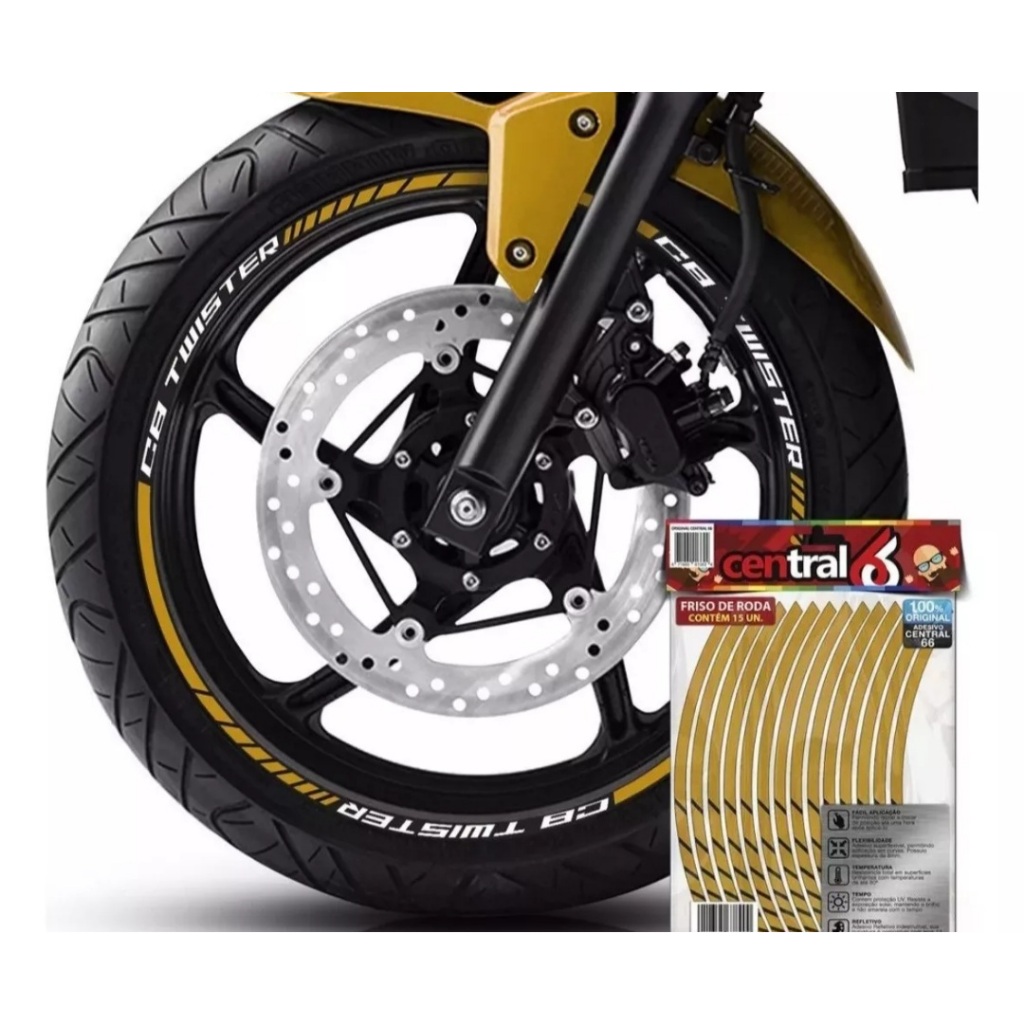 Friso Refletivo Roda Aro 13 ao 22 Honda Cb 300f Twister Dourado Refletivo