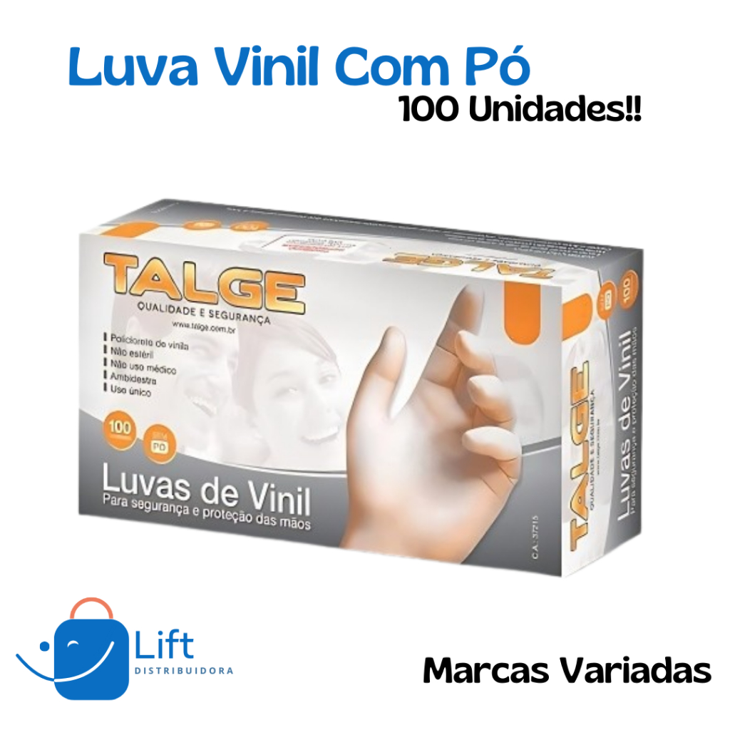 100 Unid Luva de Vinil Descartável Com Pó Marcas Variadas