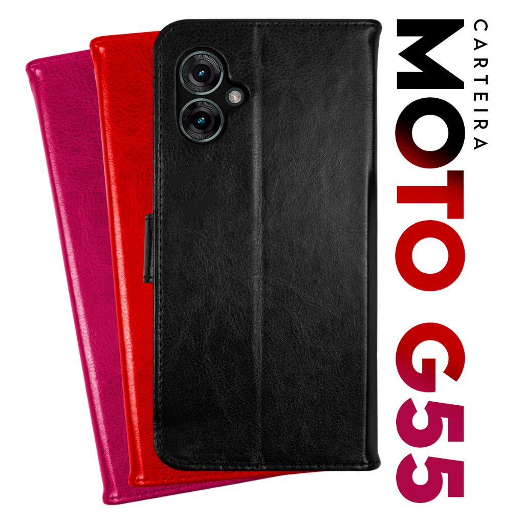 Capa Case Capinha Carteira Flip Cover Couro Sintético PRETA Para Motorola Moto G55 ‎5g XT2435 tela 6.49 Cell in Power25