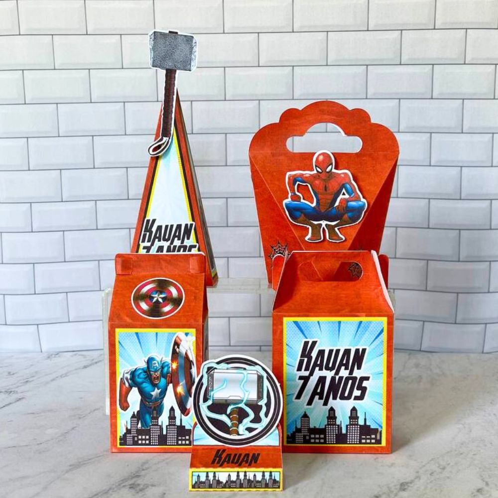KIT PERSONALIZADOS TEMA HEROIS Vingadores COM NOME E IDADE, LEMBRANCINHA DE FESTA, CAIXINHAS, ANIVERSARIO