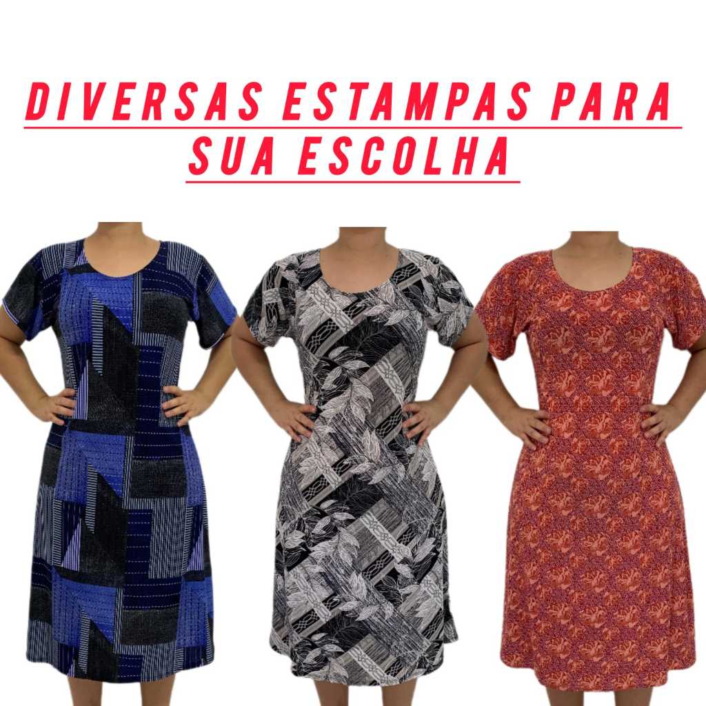 Kit 2 Vestido Feminino Estampado Plus Size M G GG Senhora em Oferta na Shopee