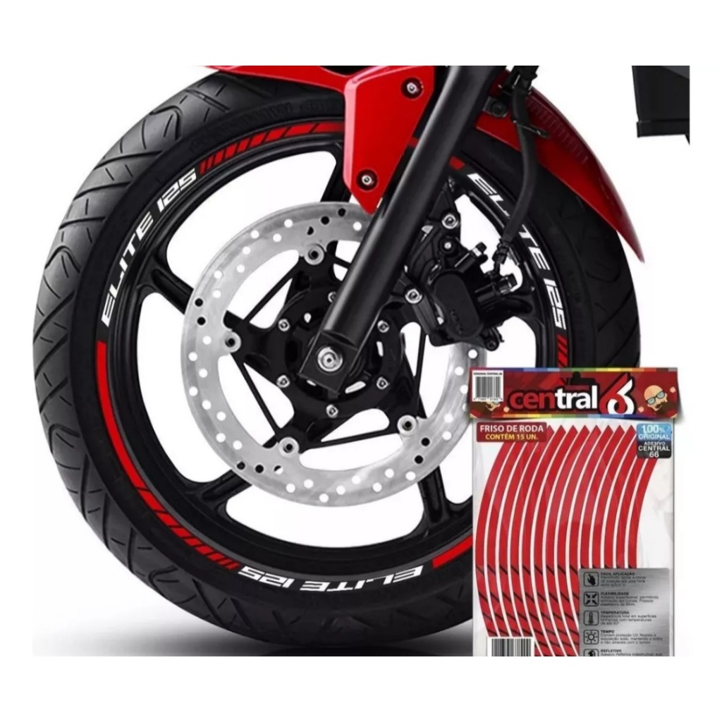 Friso Refletivo Roda Aro 13 ao 22 Honda Elite 125 Vermelho Refletivo