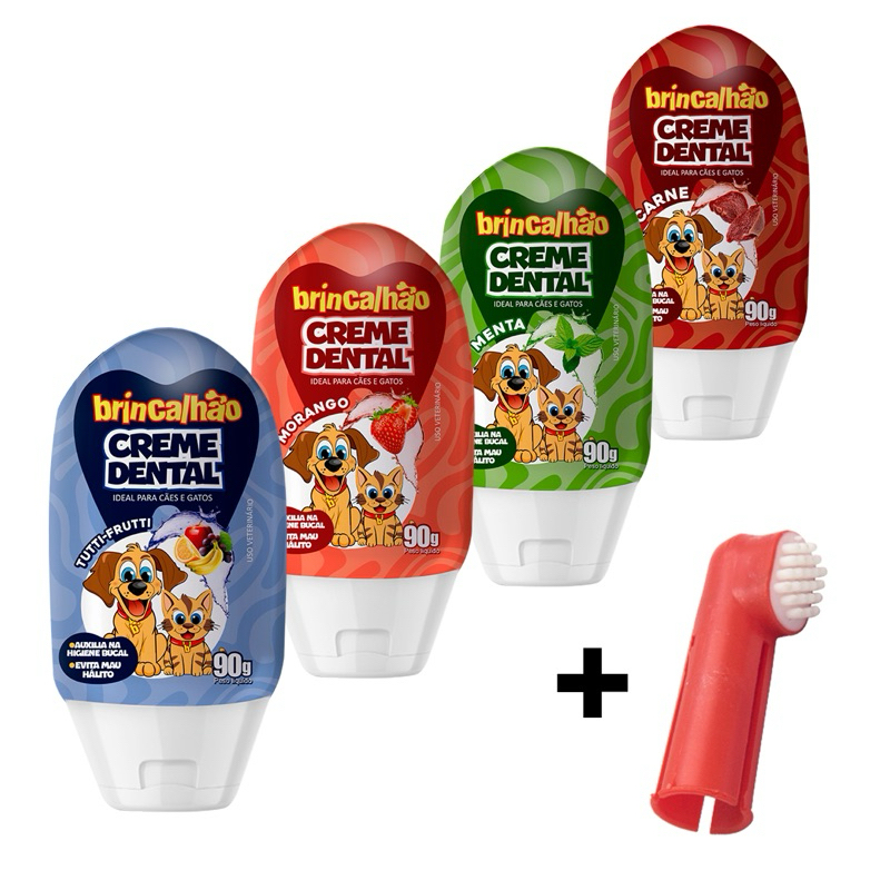 Kit Creme Dental e Dedeira Brincalhão para Cães e Gato 90g em Oferta na Shopee